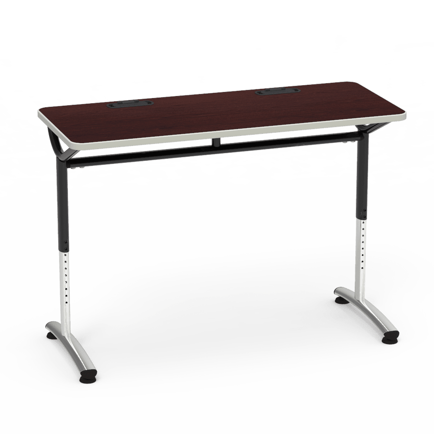 Virco TEXT Series Training Study Computer Desk Table with 2 Grommets 48"W x 20"D x 26"-34"H (TABLE-TE20488YADJGR2) - SchoolOutlet