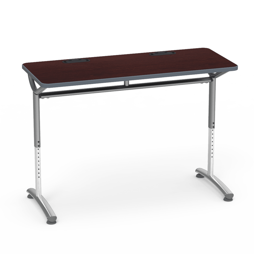 Virco TEXT Series Training Study Computer Desk Table with 2 Grommets 48"W x 20"D x 26"-34"H (TABLE-TE20488YADJGR2) - SchoolOutlet
