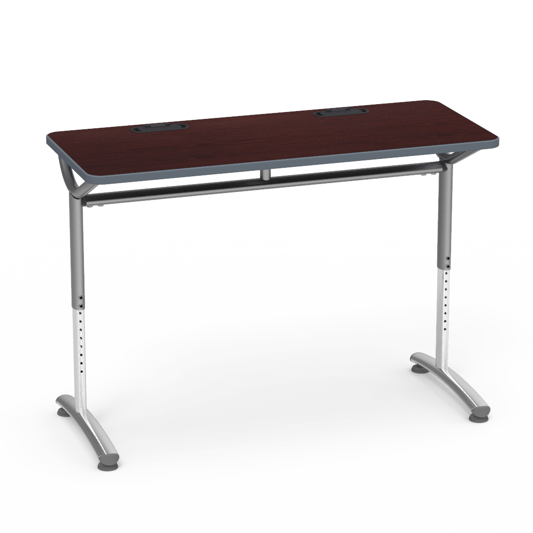 Virco TEXT Series Training Study Computer Desk Table with 2 Grommets 48"W x 20"D x 26"-34"H (TABLE-TE20488YADJGR2) - SchoolOutlet