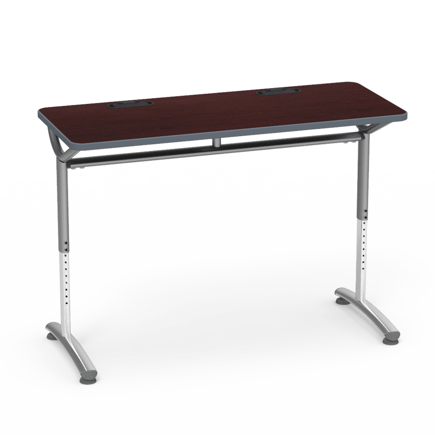 Virco TEXT Series Training Study Computer Desk Table with 2 Grommets 48"W x 20"D x 26"-34"H (TABLE-TE20488YADJGR2) - SchoolOutlet