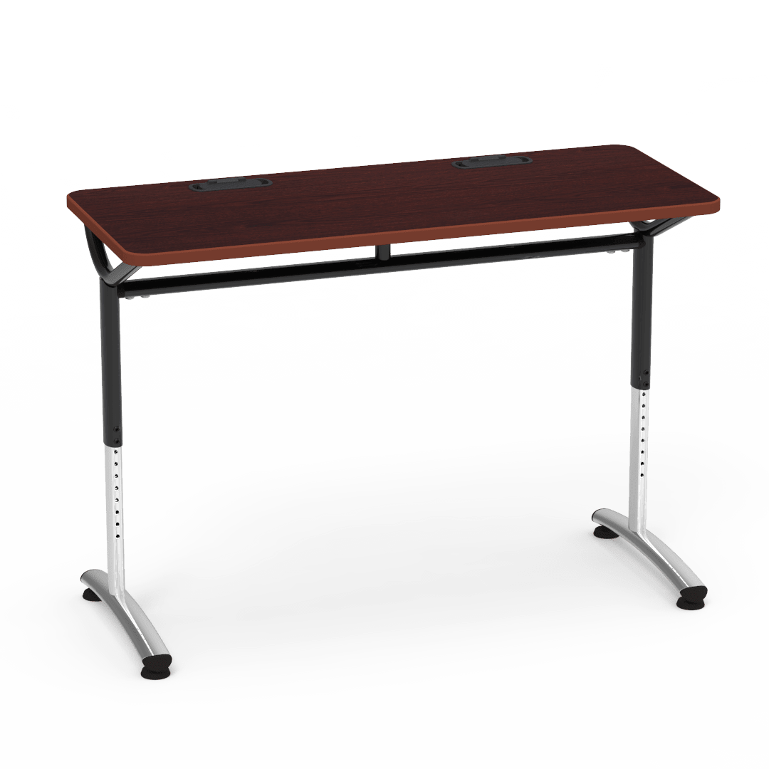 Virco TEXT Series Training Study Computer Desk Table with 2 Grommets 48"W x 20"D x 26"-34"H (TABLE-TE20488YADJGR2) - SchoolOutlet
