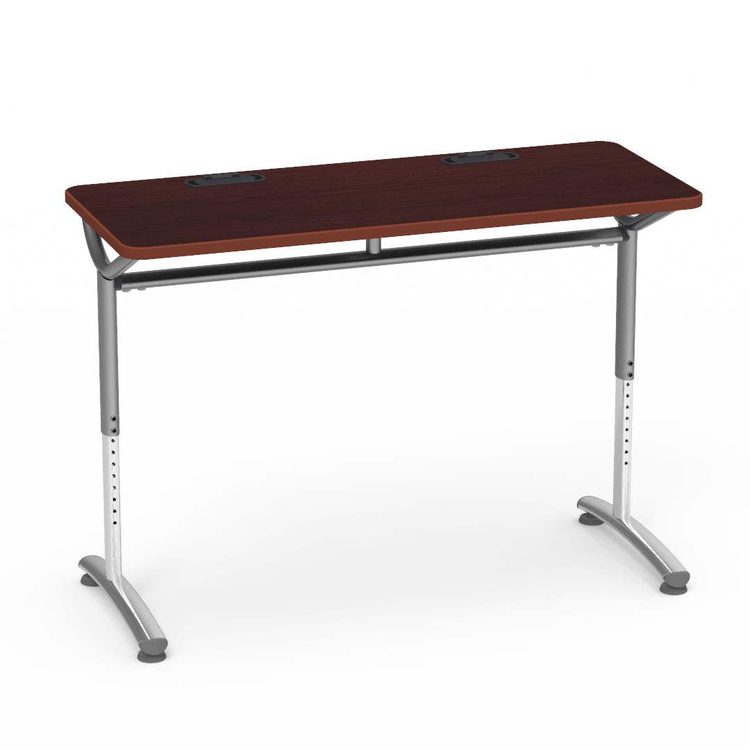 Virco TEXT Series Training Study Computer Desk Table with 2 Grommets 48"W x 20"D x 26"-34"H (TABLE-TE20488YADJGR2) - SchoolOutlet