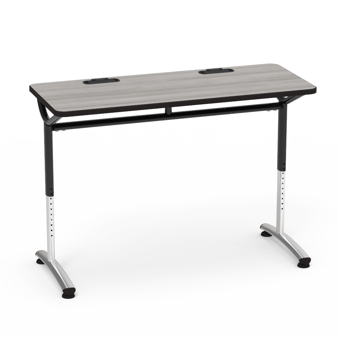 Virco TEXT Series Training Study Computer Desk Table with 2 Grommets 48"W x 20"D x 26"-34"H (TABLE-TE20488YADJGR2) - SchoolOutlet