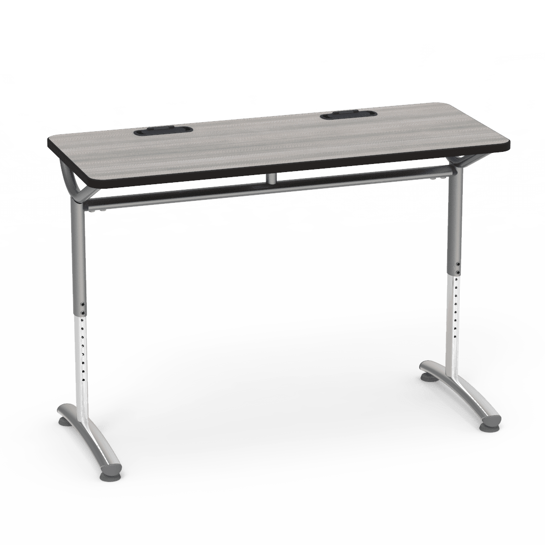 Virco TEXT Series Training Study Computer Desk Table with 2 Grommets 48"W x 20"D x 26"-34"H (TABLE-TE20488YADJGR2) - SchoolOutlet