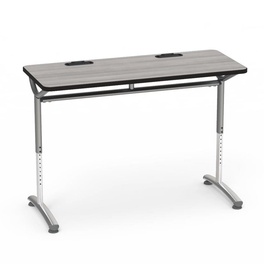 Virco TEXT Series Training Study Computer Desk Table with 2 Grommets 48"W x 20"D x 26"-34"H (TABLE-TE20488YADJGR2) - SchoolOutlet