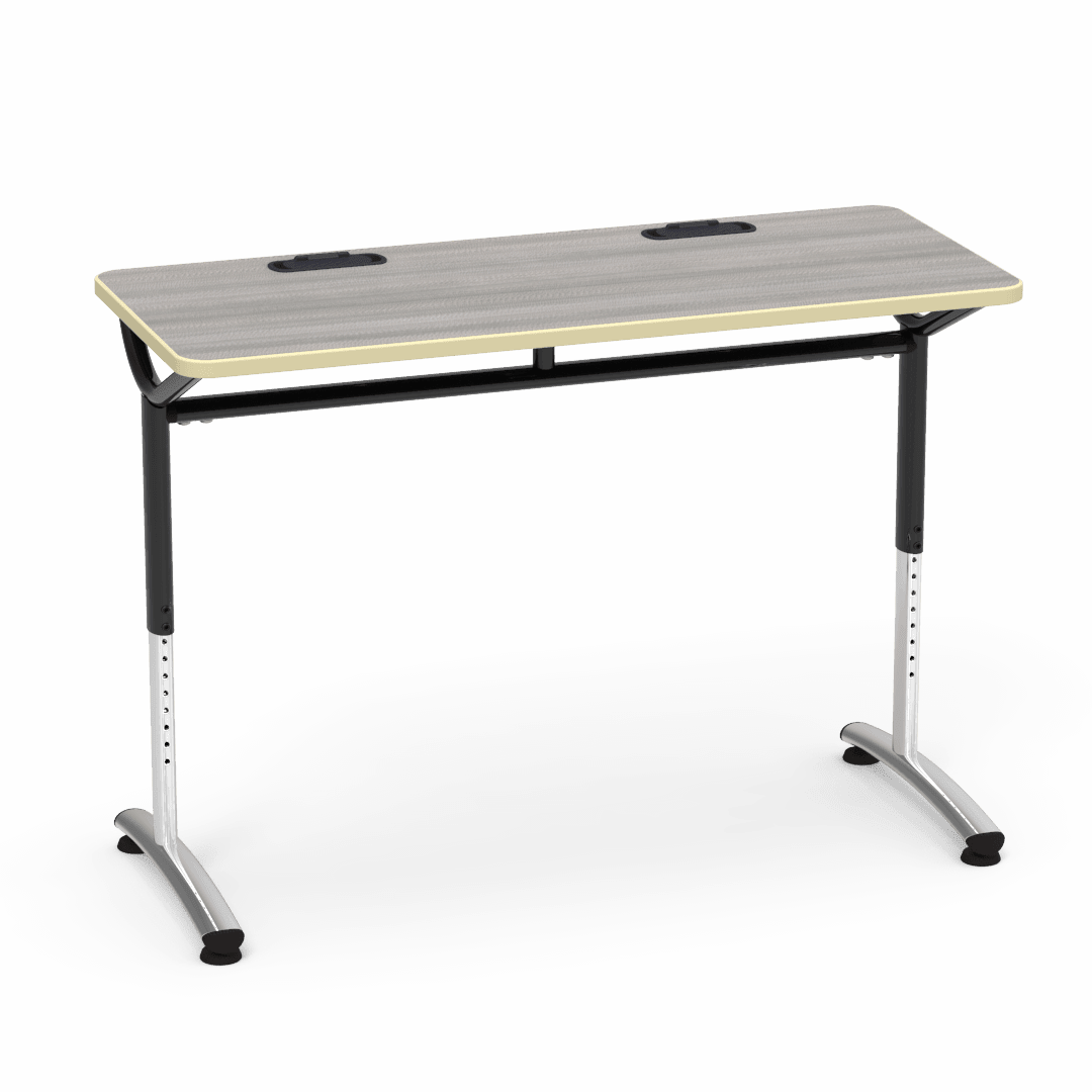 Virco TEXT Series Training Study Computer Desk Table with 2 Grommets 48"W x 20"D x 26"-34"H (TABLE-TE20488YADJGR2) - SchoolOutlet