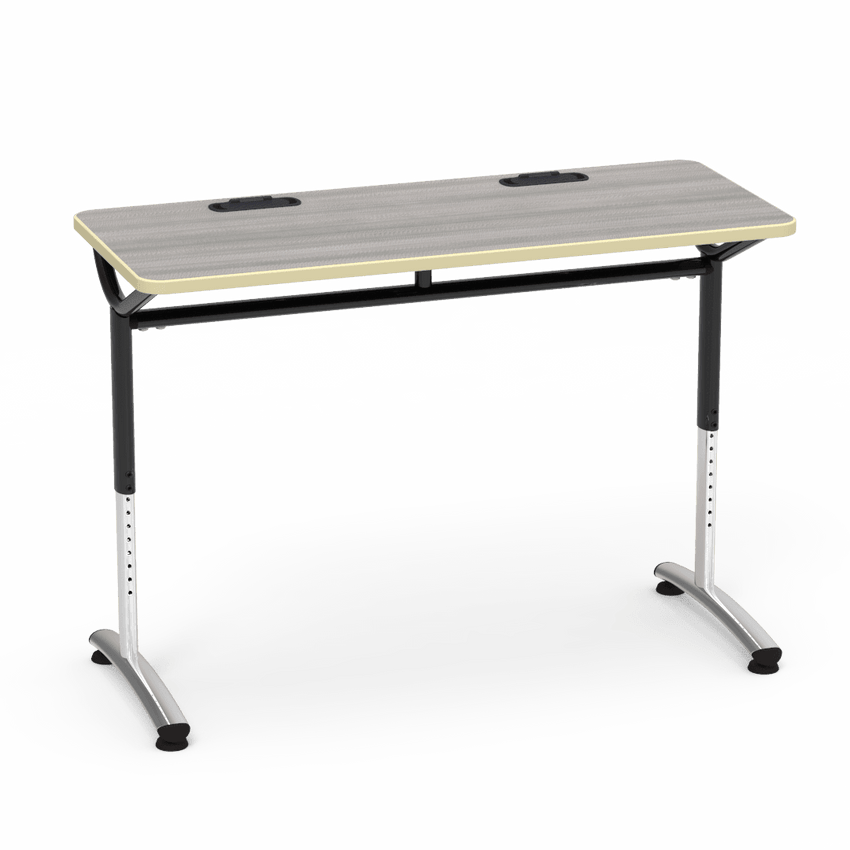 Virco TEXT Series Training Study Computer Desk Table with 2 Grommets 48"W x 20"D x 26"-34"H (TABLE-TE20488YADJGR2) - SchoolOutlet