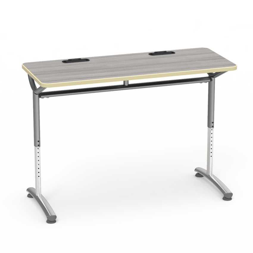 Virco TEXT Series Training Study Computer Desk Table with 2 Grommets 48"W x 20"D x 26"-34"H (TABLE-TE20488YADJGR2) - SchoolOutlet