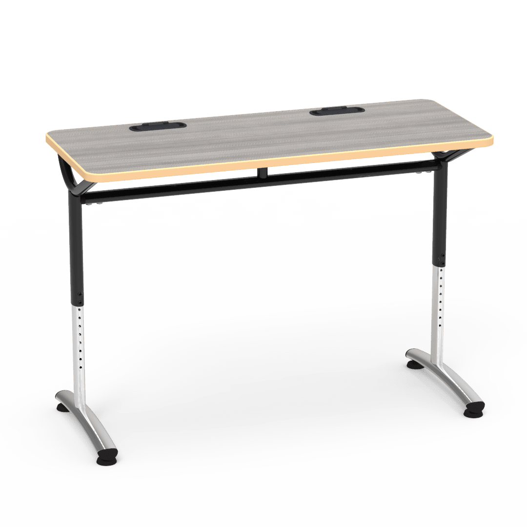 Virco TEXT Series Training Study Computer Desk Table with 2 Grommets 48"W x 20"D x 26"-34"H (TABLE-TE20488YADJGR2) - SchoolOutlet