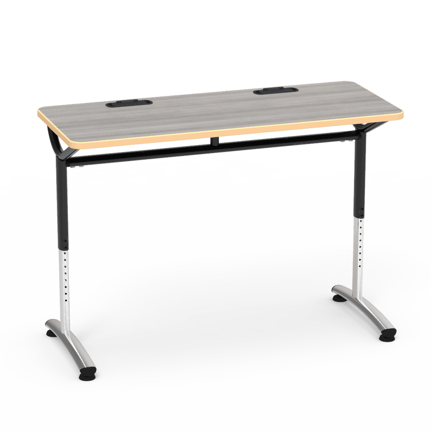 Virco TEXT Series Training Study Computer Desk Table with 2 Grommets 48"W x 20"D x 26"-34"H (TABLE-TE20488YADJGR2) - SchoolOutlet