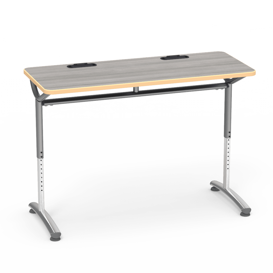 Virco TEXT Series Training Study Computer Desk Table with 2 Grommets 48"W x 20"D x 26"-34"H (TABLE-TE20488YADJGR2) - SchoolOutlet