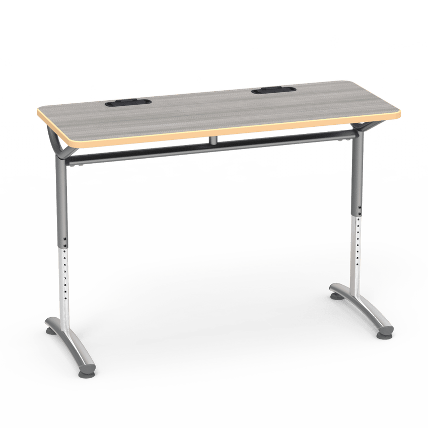 Virco TEXT Series Training Study Computer Desk Table with 2 Grommets 48"W x 20"D x 26"-34"H (TABLE-TE20488YADJGR2) - SchoolOutlet