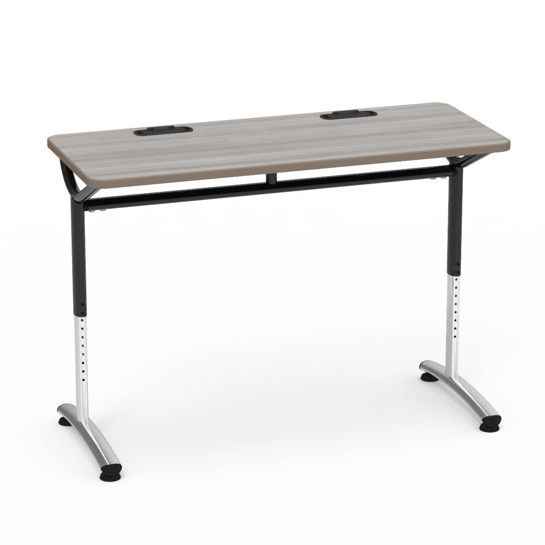 Virco TEXT Series Training Study Computer Desk Table with 2 Grommets 48"W x 20"D x 26"-34"H (TABLE-TE20488YADJGR2) - SchoolOutlet