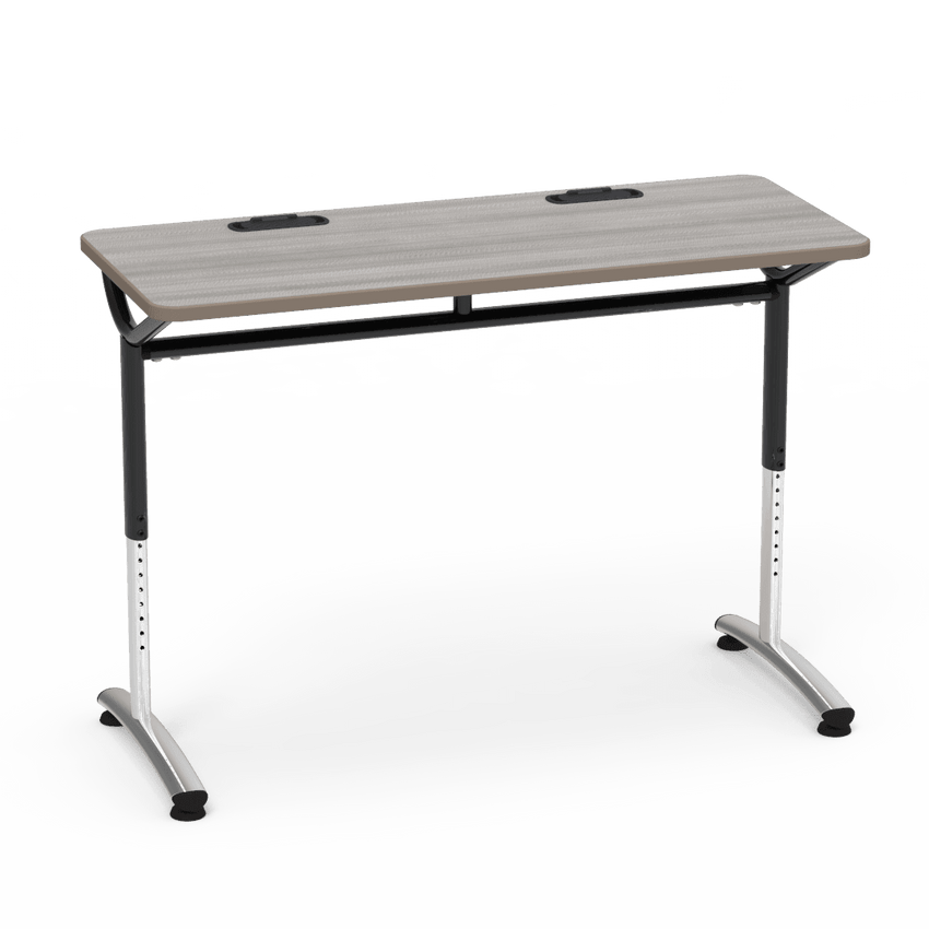 Virco TEXT Series Training Study Computer Desk Table with 2 Grommets 48"W x 20"D x 26"-34"H (TABLE-TE20488YADJGR2) - SchoolOutlet