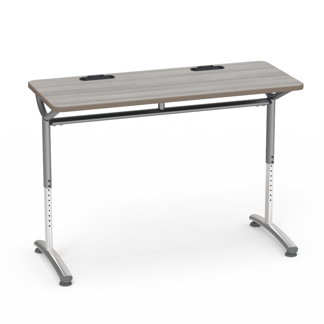 Virco TEXT Series Training Study Computer Desk Table with 2 Grommets 48"W x 20"D x 26"-34"H (TABLE-TE20488YADJGR2) - SchoolOutlet