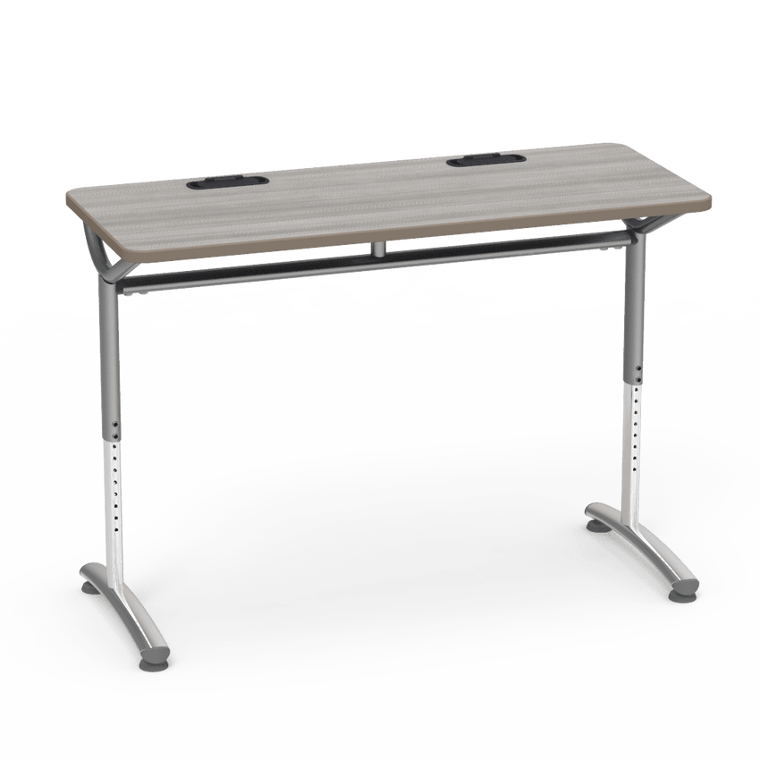 Virco TEXT Series Training Study Computer Desk Table with 2 Grommets 48"W x 20"D x 26"-34"H (TABLE-TE20488YADJGR2) - SchoolOutlet