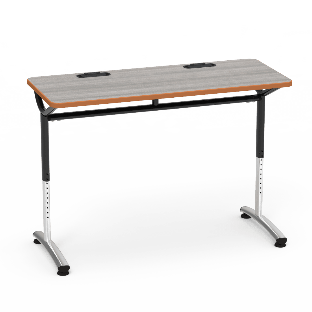 Virco TEXT Series Training Study Computer Desk Table with 2 Grommets 48"W x 20"D x 26"-34"H (TABLE-TE20488YADJGR2) - SchoolOutlet