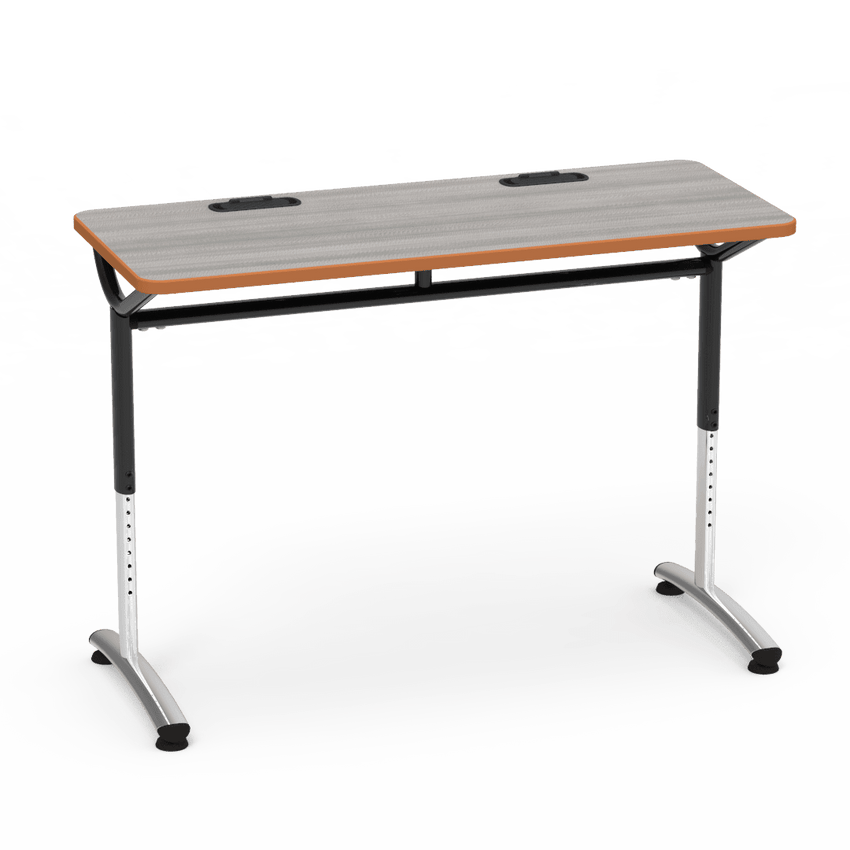 Virco TEXT Series Training Study Computer Desk Table with 2 Grommets 48"W x 20"D x 26"-34"H (TABLE-TE20488YADJGR2) - SchoolOutlet