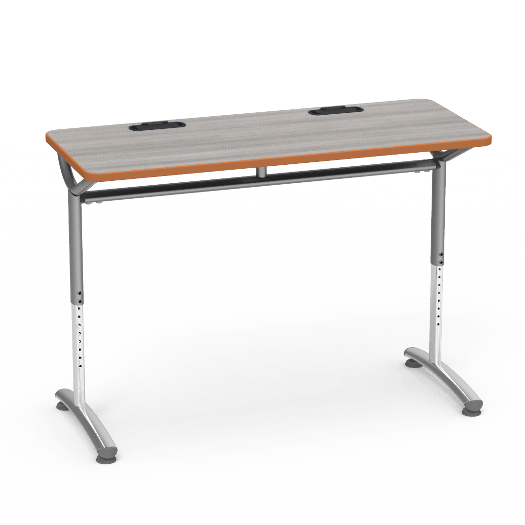 Virco TEXT Series Training Study Computer Desk Table with 2 Grommets 48"W x 20"D x 26"-34"H (TABLE-TE20488YADJGR2) - SchoolOutlet