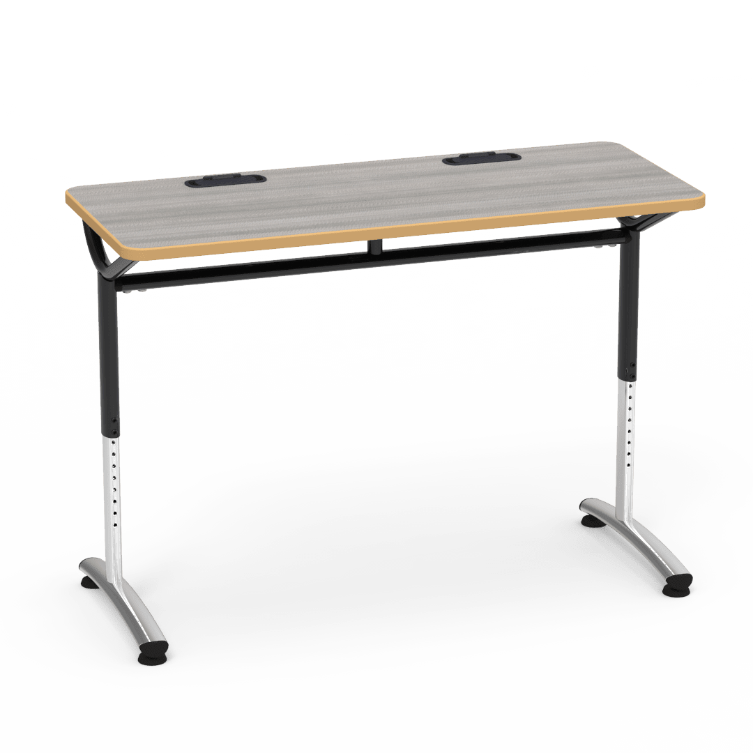 Virco TEXT Series Training Study Computer Desk Table with 2 Grommets 48"W x 20"D x 26"-34"H (TABLE-TE20488YADJGR2) - SchoolOutlet