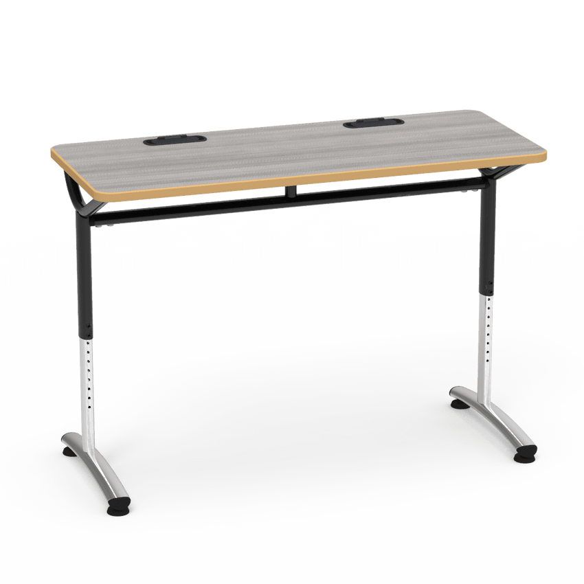 Virco TEXT Series Training Study Computer Desk Table with 2 Grommets 48"W x 20"D x 26"-34"H (TABLE-TE20488YADJGR2) - SchoolOutlet