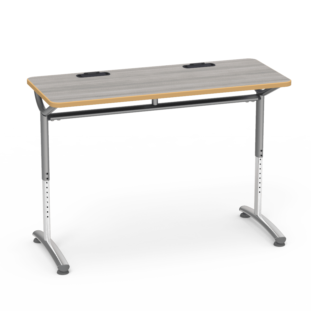 Virco TEXT Series Training Study Computer Desk Table with 2 Grommets 48"W x 20"D x 26"-34"H (TABLE-TE20488YADJGR2) - SchoolOutlet