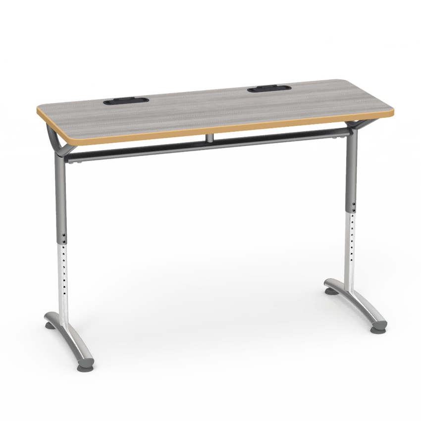 Virco TEXT Series Training Study Computer Desk Table with 2 Grommets 48"W x 20"D x 26"-34"H (TABLE-TE20488YADJGR2) - SchoolOutlet
