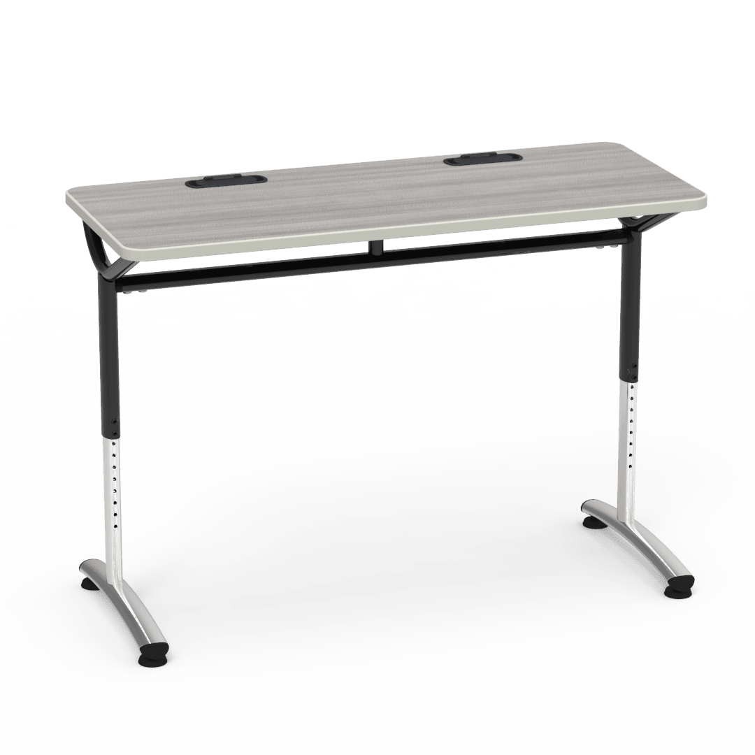 Virco TEXT Series Training Study Computer Desk Table with 2 Grommets 48"W x 20"D x 26"-34"H (TABLE-TE20488YADJGR2) - SchoolOutlet
