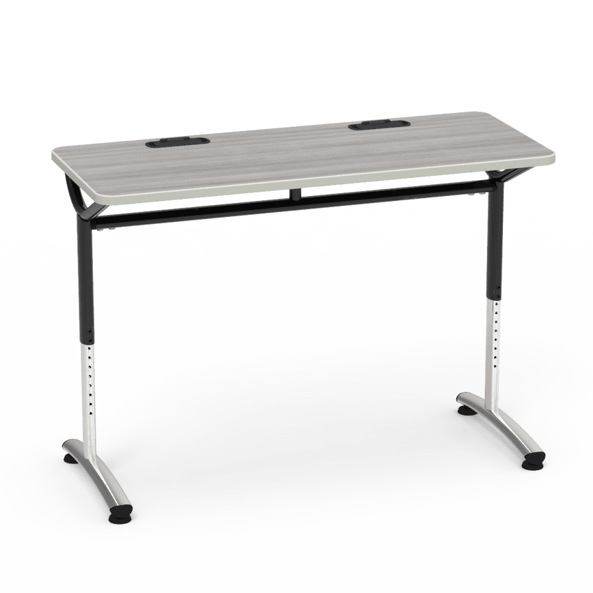 Virco TEXT Series Training Study Computer Desk Table with 2 Grommets 48"W x 20"D x 26"-34"H (TABLE-TE20488YADJGR2) - SchoolOutlet