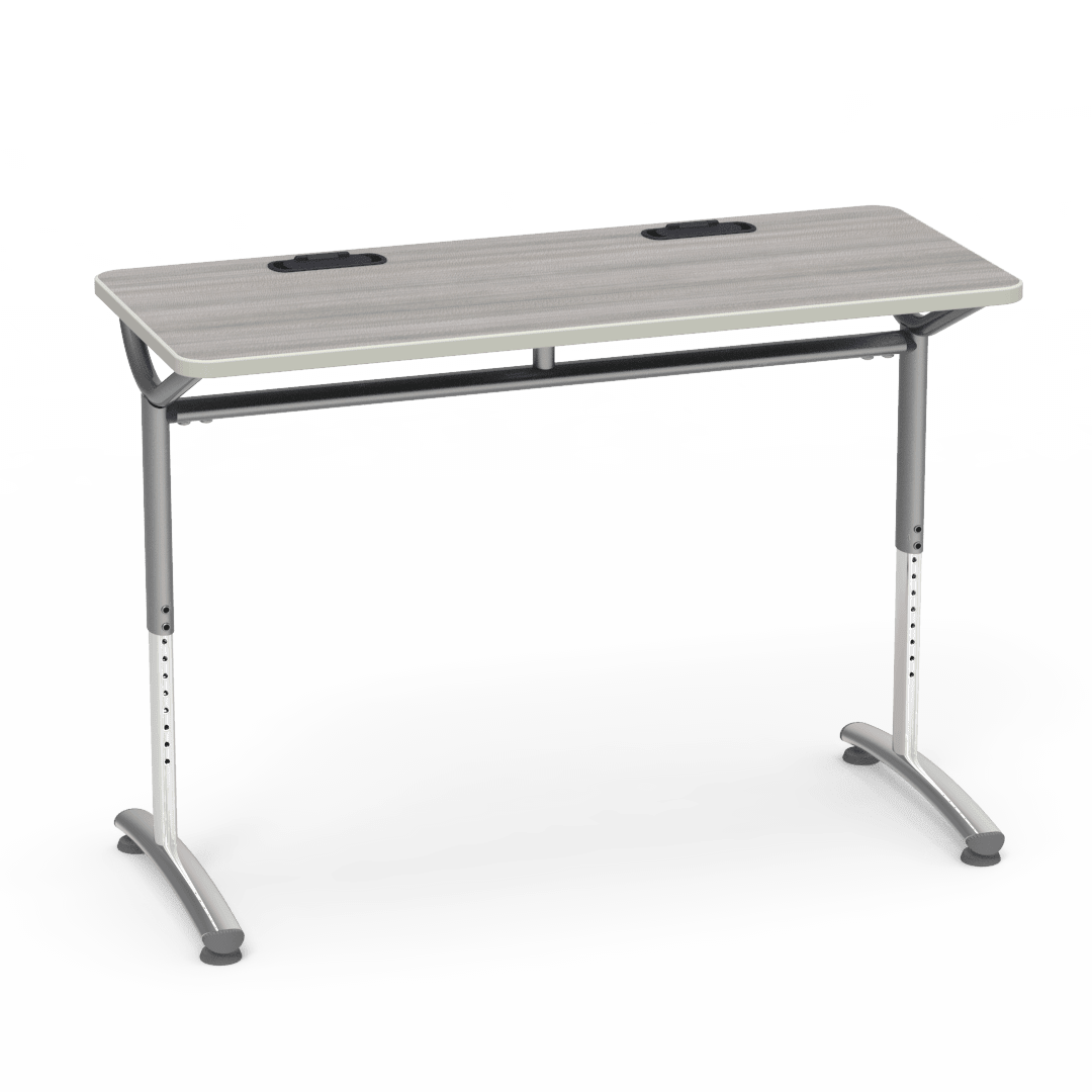 Virco TEXT Series Training Study Computer Desk Table with 2 Grommets 48"W x 20"D x 26"-34"H (TABLE-TE20488YADJGR2) - SchoolOutlet