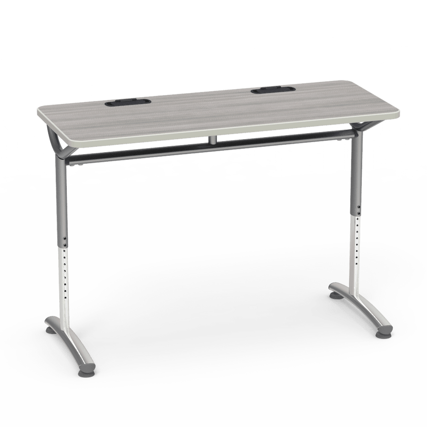 Virco TEXT Series Training Study Computer Desk Table with 2 Grommets 48"W x 20"D x 26"-34"H (TABLE-TE20488YADJGR2) - SchoolOutlet