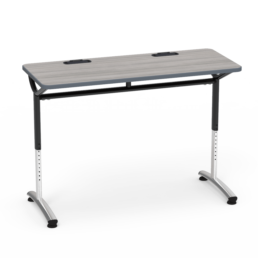 Virco TEXT Series Training Study Computer Desk Table with 2 Grommets 48"W x 20"D x 26"-34"H (TABLE-TE20488YADJGR2) - SchoolOutlet