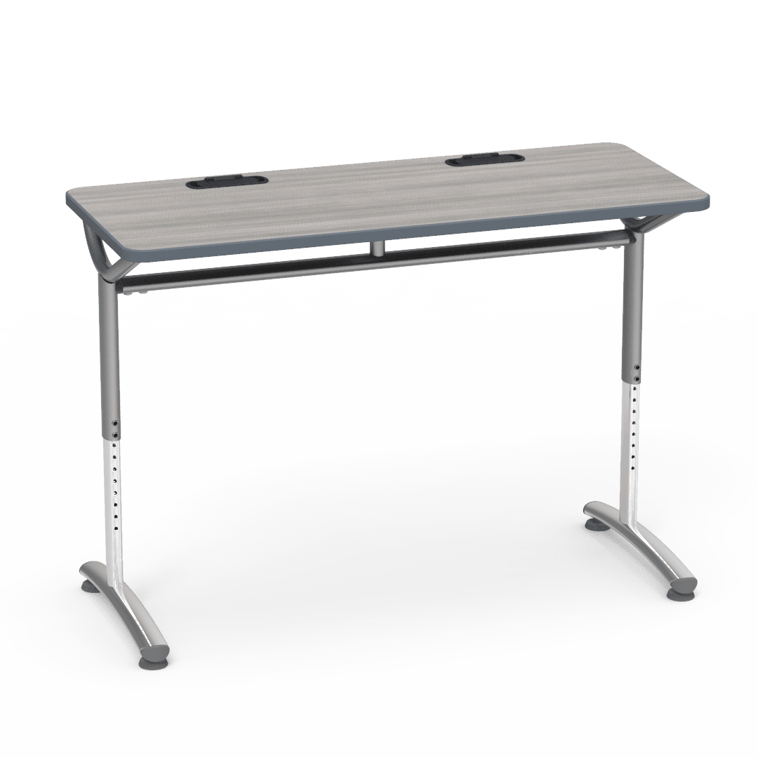 Virco TEXT Series Training Study Computer Desk Table with 2 Grommets 48"W x 20"D x 26"-34"H (TABLE-TE20488YADJGR2) - SchoolOutlet