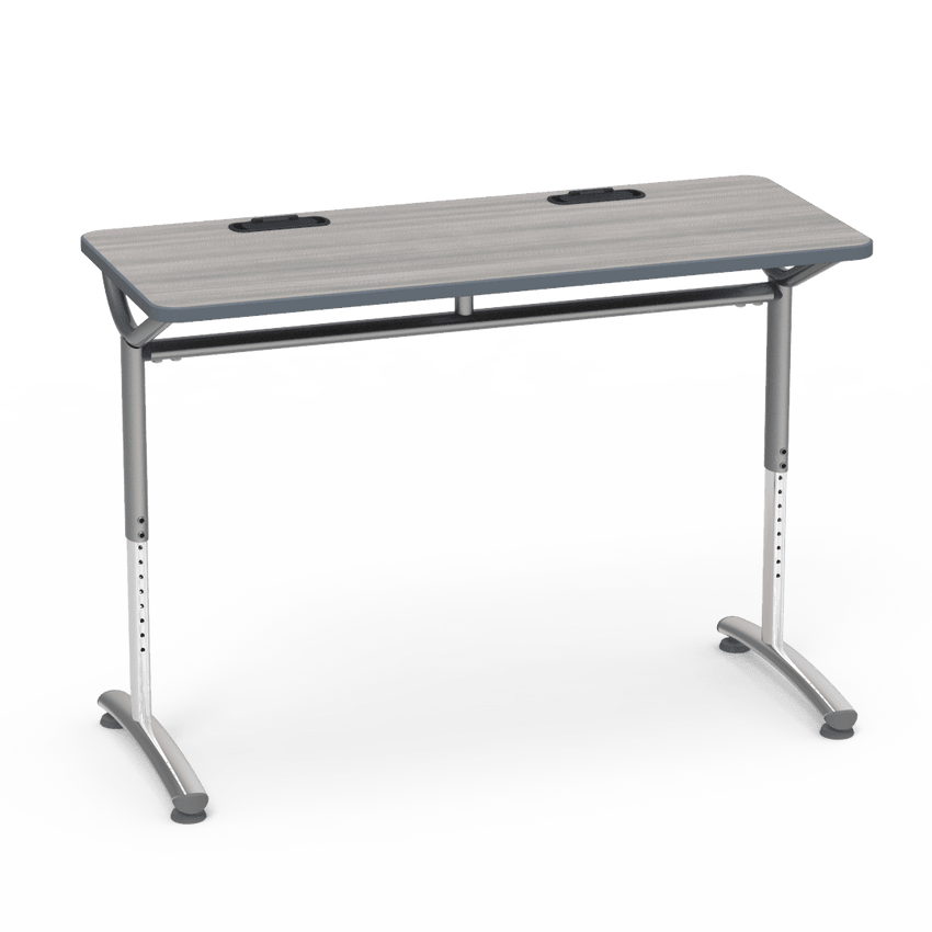 Virco TEXT Series Training Study Computer Desk Table with 2 Grommets 48"W x 20"D x 26"-34"H (TABLE-TE20488YADJGR2) - SchoolOutlet