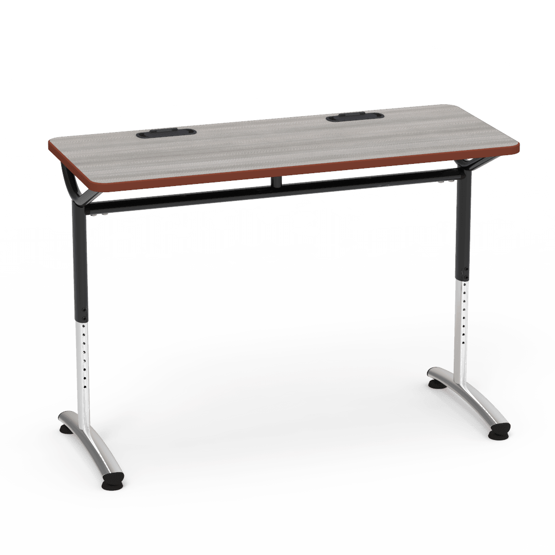 Virco TEXT Series Training Study Computer Desk Table with 2 Grommets 48"W x 20"D x 26"-34"H (TABLE-TE20488YADJGR2) - SchoolOutlet