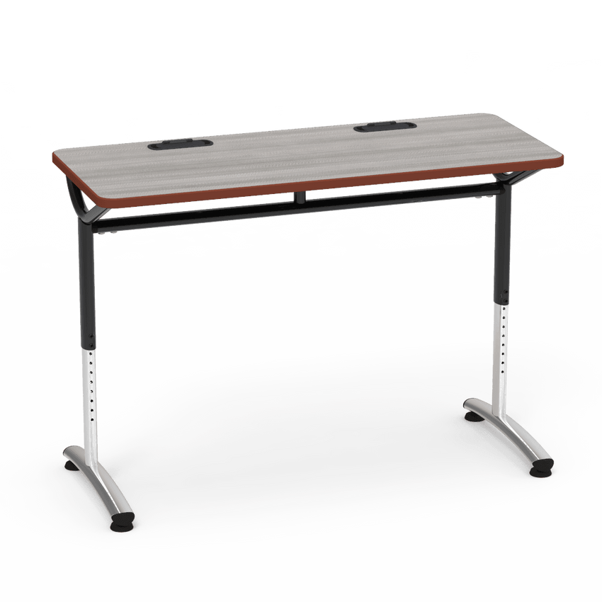 Virco TEXT Series Training Study Computer Desk Table with 2 Grommets 48"W x 20"D x 26"-34"H (TABLE-TE20488YADJGR2) - SchoolOutlet