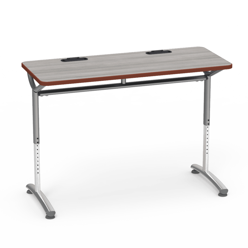 Virco TEXT Series Training Study Computer Desk Table with 2 Grommets 48"W x 20"D x 26"-34"H (TABLE-TE20488YADJGR2) - SchoolOutlet