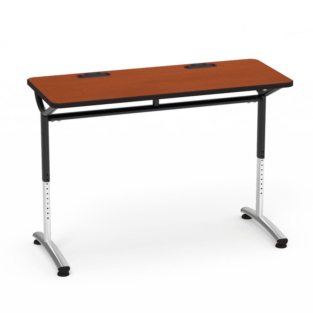 Virco TEXT Series Training Study Computer Desk Table with 2 Grommets 48"W x 20"D x 26"-34"H (TABLE-TE20488YADJGR2) - SchoolOutlet