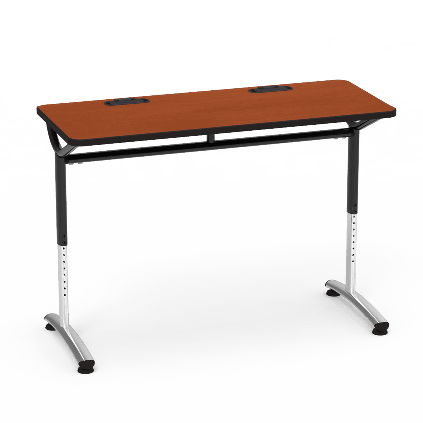 Virco TEXT Series Training Study Computer Desk Table with 2 Grommets 48"W x 20"D x 26"-34"H (TABLE-TE20488YADJGR2) - SchoolOutlet