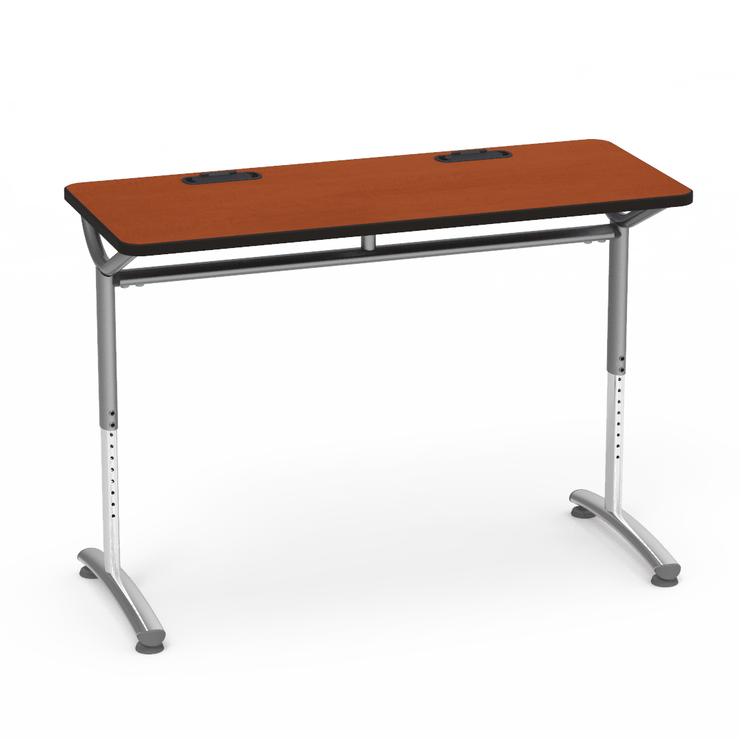 Virco TEXT Series Training Study Computer Desk Table with 2 Grommets 48"W x 20"D x 26"-34"H (TABLE-TE20488YADJGR2) - SchoolOutlet