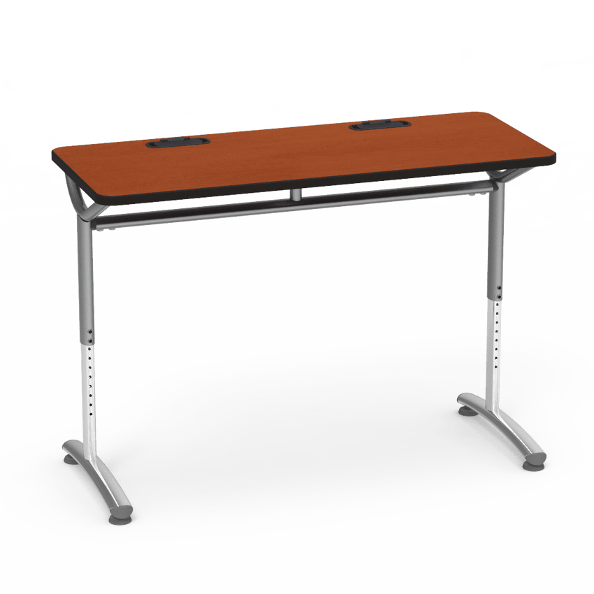 Virco TEXT Series Training Study Computer Desk Table with 2 Grommets 48"W x 20"D x 26"-34"H (TABLE-TE20488YADJGR2) - SchoolOutlet