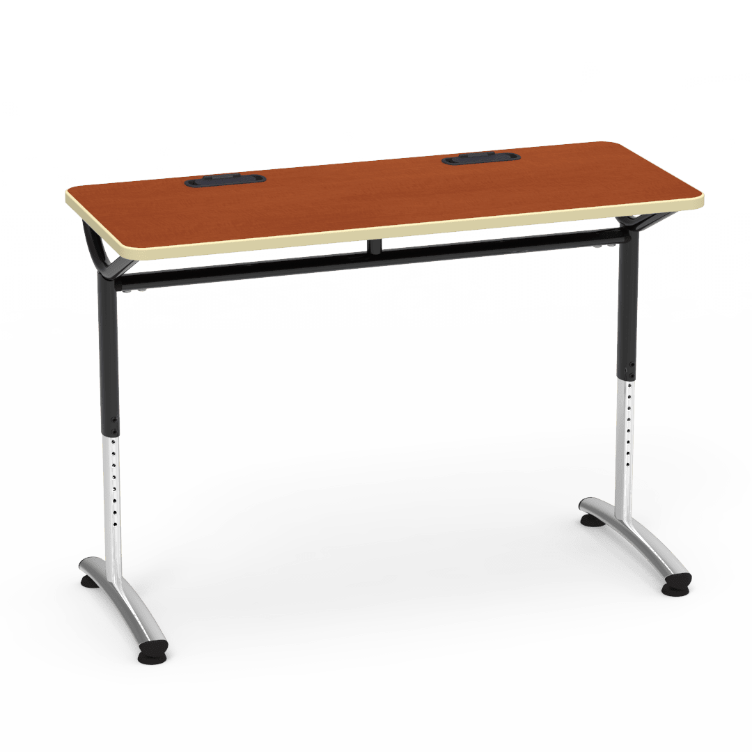 Virco TEXT Series Training Study Computer Desk Table with 2 Grommets 48"W x 20"D x 26"-34"H (TABLE-TE20488YADJGR2) - SchoolOutlet