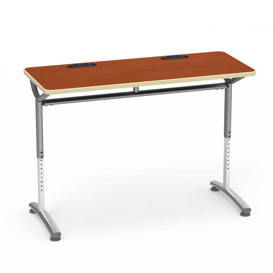 Virco TEXT Series Training Study Computer Desk Table with 2 Grommets 48"W x 20"D x 26"-34"H (TABLE-TE20488YADJGR2) - SchoolOutlet