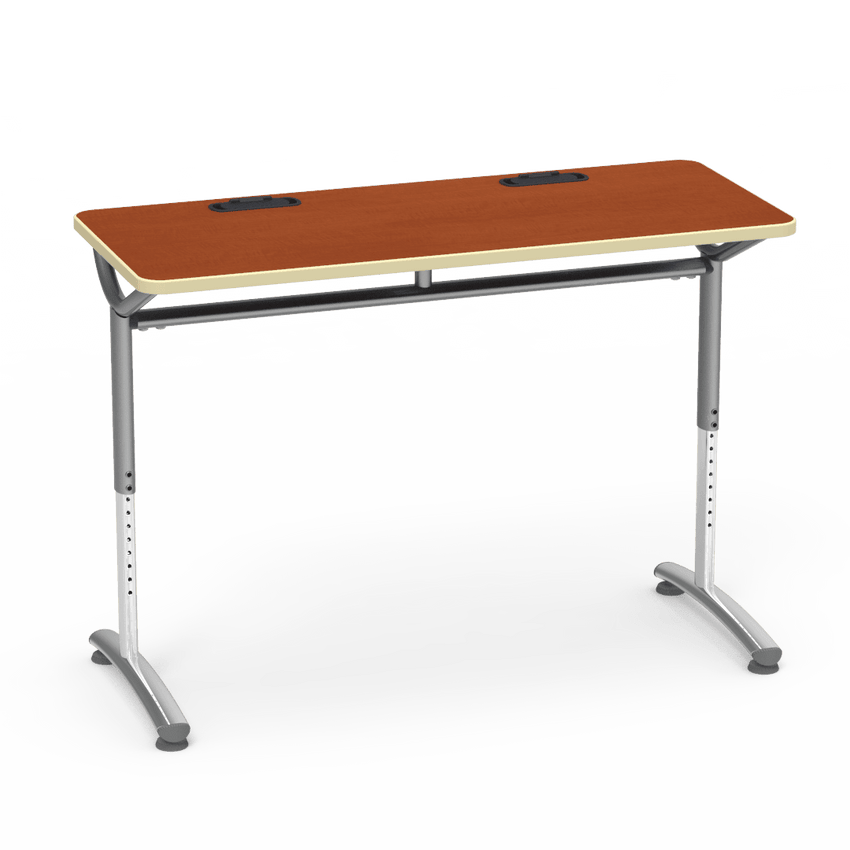 Virco TEXT Series Training Study Computer Desk Table with 2 Grommets 48"W x 20"D x 26"-34"H (TABLE-TE20488YADJGR2) - SchoolOutlet