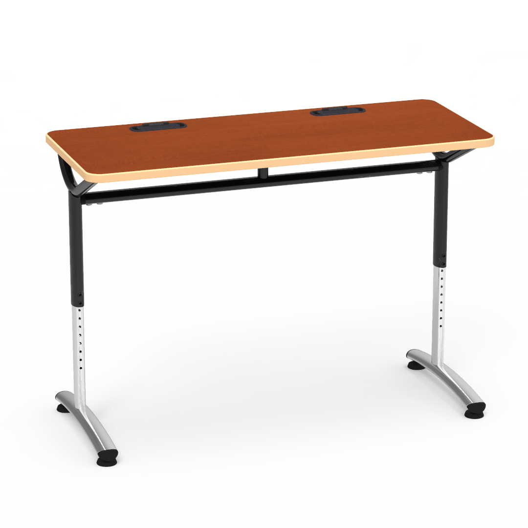Virco TEXT Series Training Study Computer Desk Table with 2 Grommets 48"W x 20"D x 26"-34"H (TABLE-TE20488YADJGR2) - SchoolOutlet