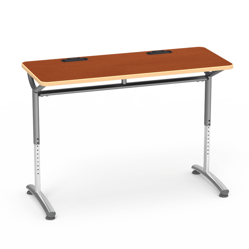 Virco TEXT Series Training Study Computer Desk Table with 2 Grommets 48"W x 20"D x 26"-34"H (TABLE-TE20488YADJGR2) - SchoolOutlet