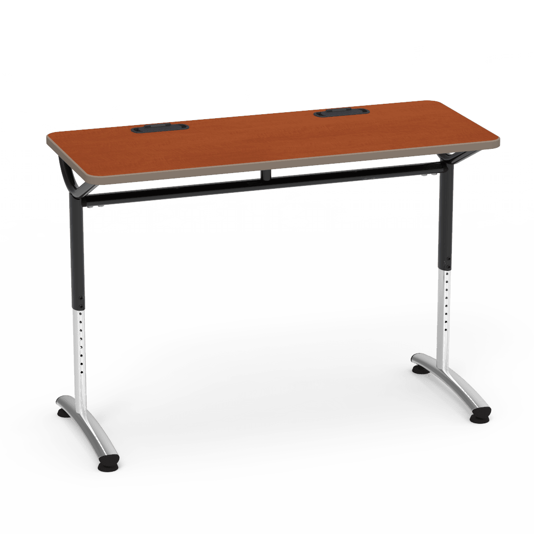 Virco TEXT Series Training Study Computer Desk Table with 2 Grommets 48"W x 20"D x 26"-34"H (TABLE-TE20488YADJGR2) - SchoolOutlet