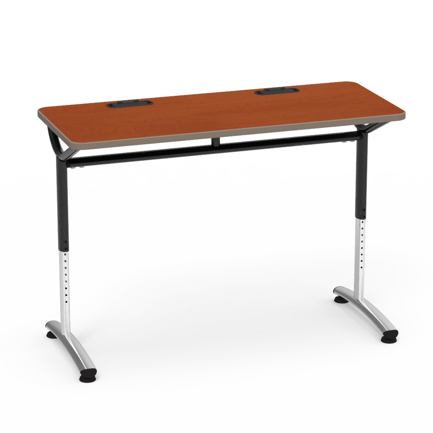 Virco TEXT Series Training Study Computer Desk Table with 2 Grommets 48"W x 20"D x 26"-34"H (TABLE-TE20488YADJGR2) - SchoolOutlet