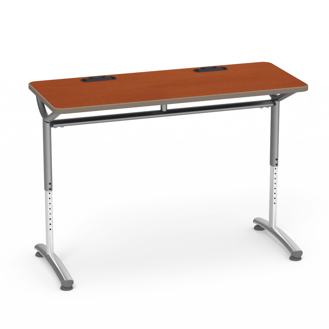 Virco TEXT Series Training Study Computer Desk Table with 2 Grommets 48"W x 20"D x 26"-34"H (TABLE-TE20488YADJGR2) - SchoolOutlet