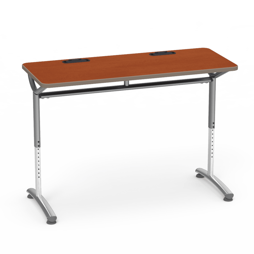 Virco TEXT Series Training Study Computer Desk Table with 2 Grommets 48"W x 20"D x 26"-34"H (TABLE-TE20488YADJGR2) - SchoolOutlet